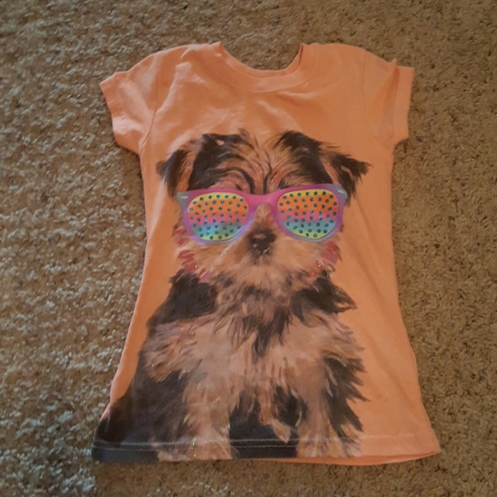 Girls neon pink dog with glasses shirt